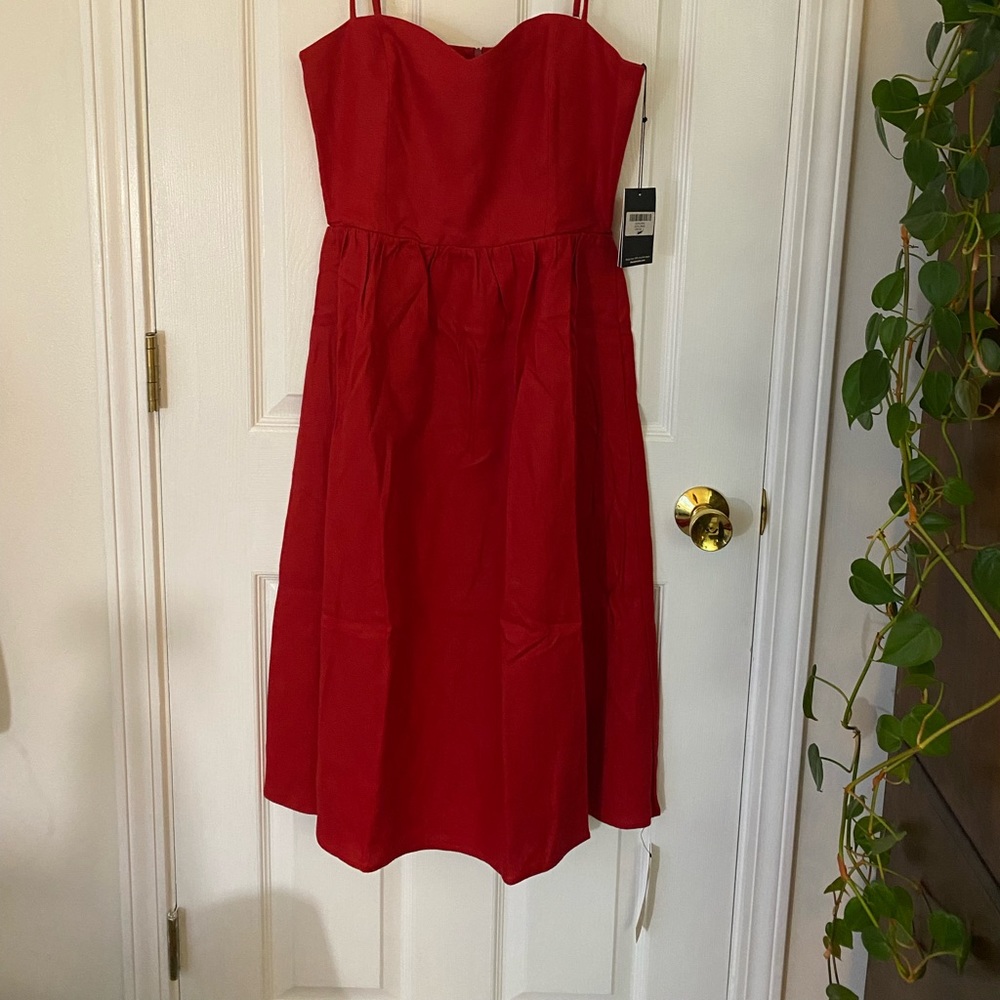 NEW with Tags Reformation Red Olivia MIDI Linen Dress - Picture 4 of 10